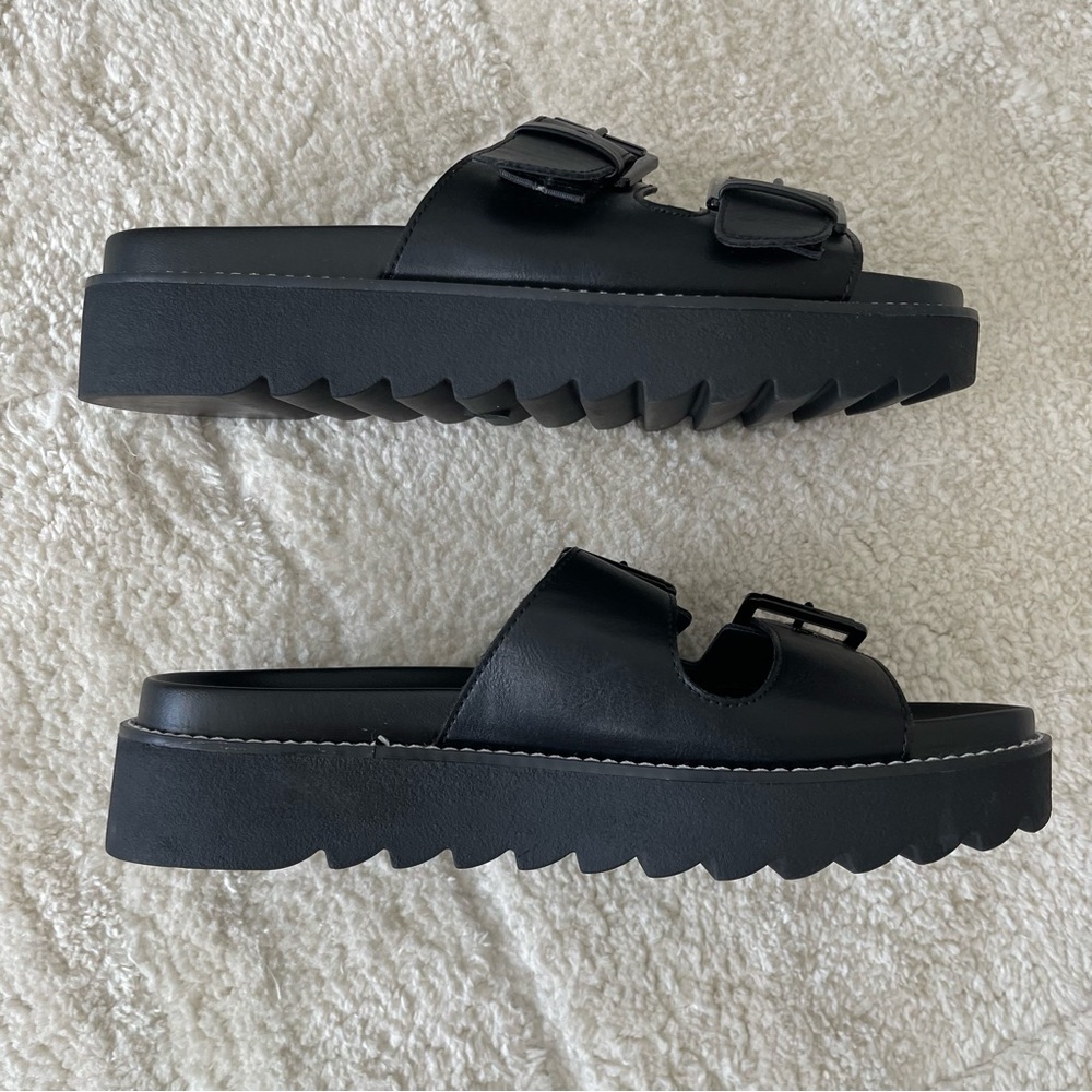NWOT Madden NYC Black Double Buckle Flatforms Sz 8.5 - Picture 6 of 11